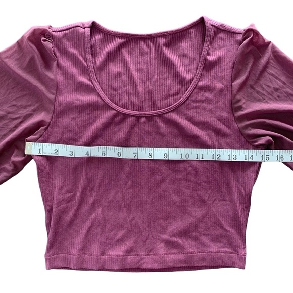 NWOT Cropped Top with Sheer Long Sleeves, Purple, Size Medium - Picture 4 of 6